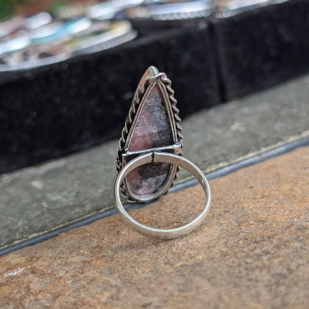 Pink Black Swirl Boho Statement Ring Sterling Silver Vintage Southwest Size 8.75 - Picture 5 of 10